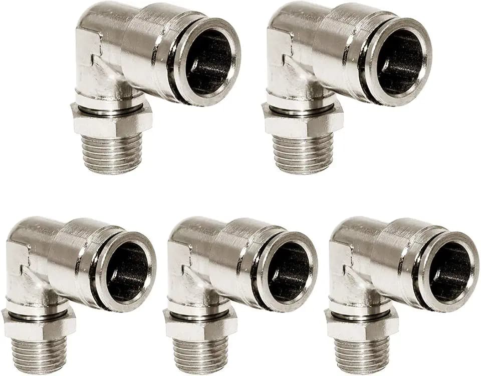 Beduan Brass BPL Push to Connect Air Fittings Elbow 3/8" Tube OD x 1/4" NPT Male 90° Degree Adapter (Pack of 5)