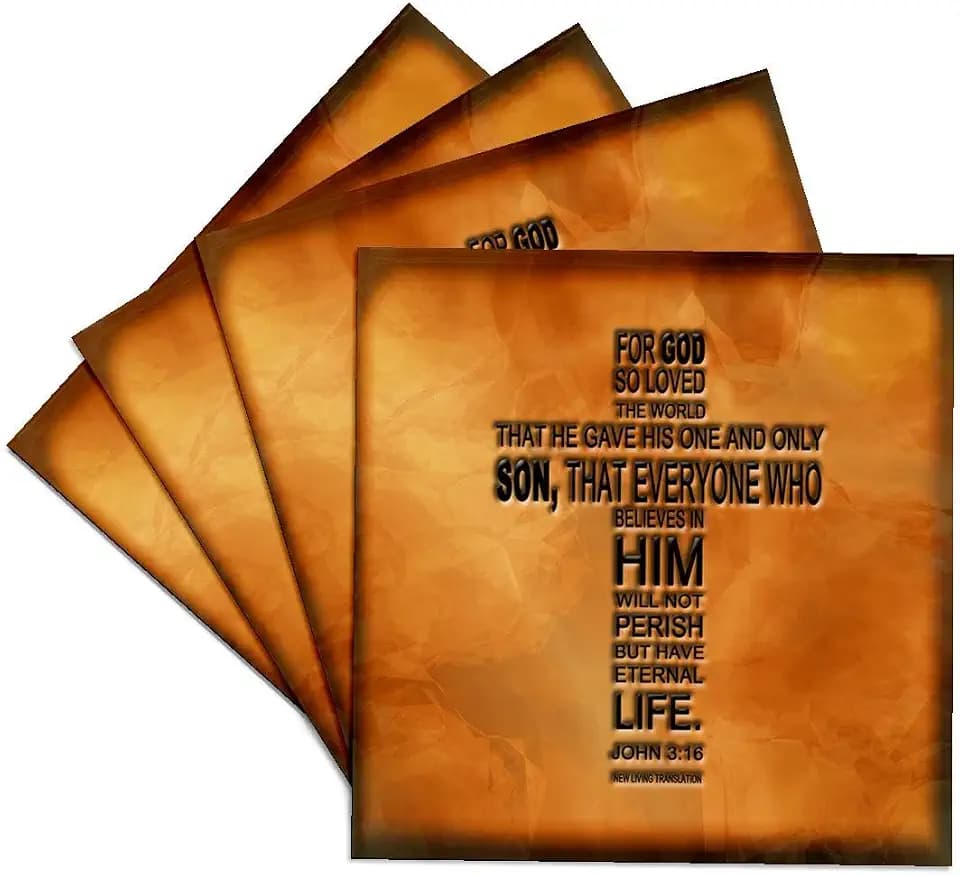 3dRose CST_29092_3 John 3 16 Bible Verse Embossed on a Copper Background Ceramic Tile Coasters (Set of 4)