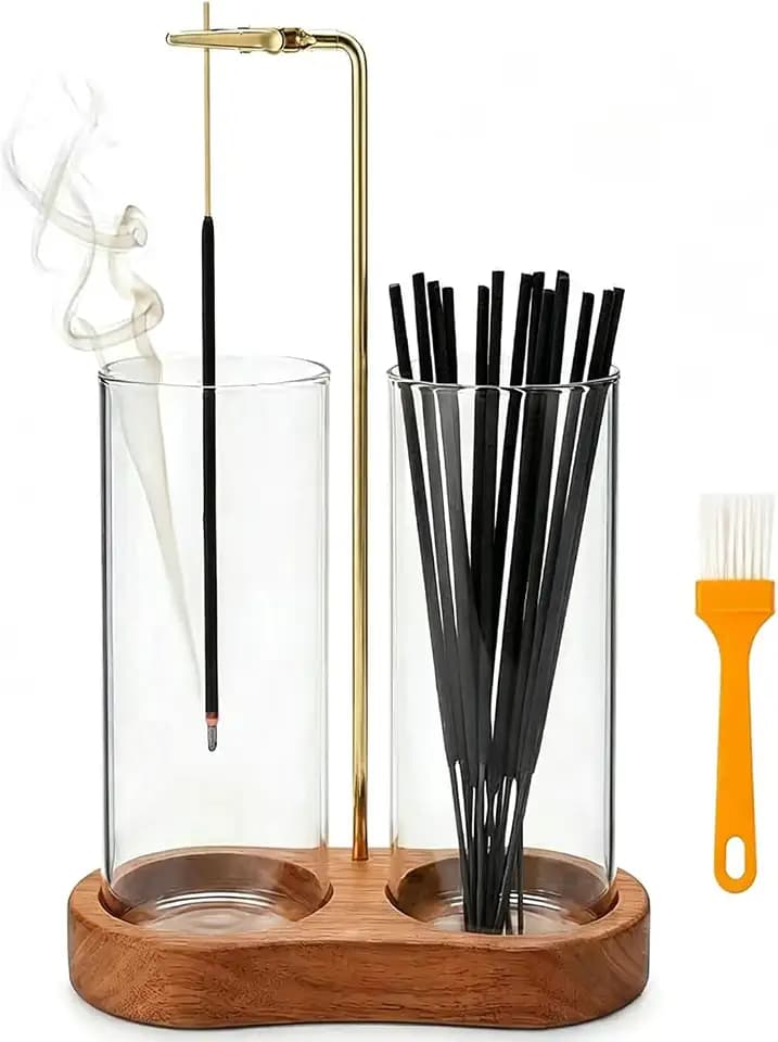 Incense Holder for Sticks with Glass Ash Catcher - Upside Down Anti-Ash Flying Incense Burner & Stick Storage Organizer, Ideal for Meditation, Yoga, Zen Home Decor, Spa Relaxation Gift