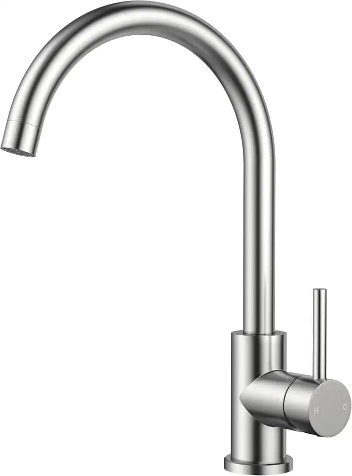 FORIOUS Kitchen Faucet, Lead-Free Single Handle Modern Stainless Steel