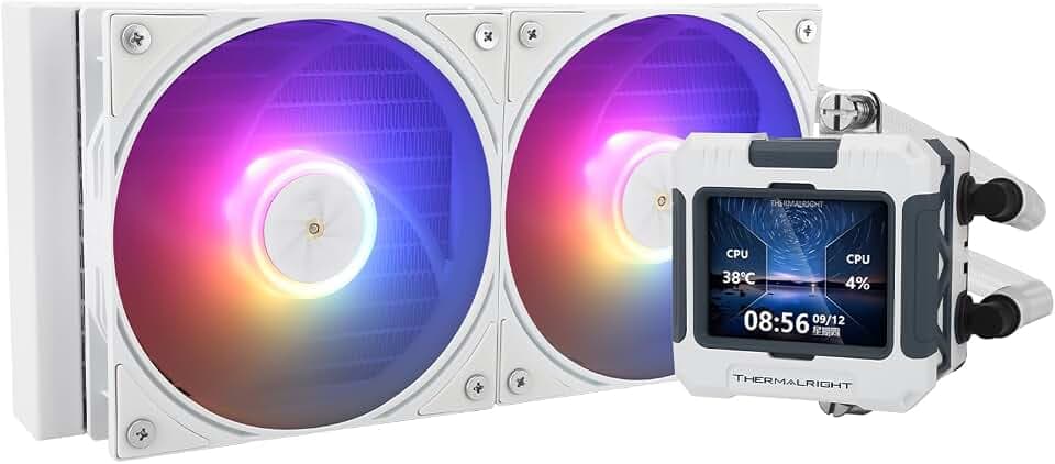Thermalright FW 240 Weiß ARGB CPU-Wasserkühlung mit 2 PWM-Lüftern, IPS 320 * 240 Auflösung LCD-Bildschirm,240 AIO-Kühlung,flüssiger CPU-Kühler für Intel PC Aio-Kühler: AM4/AM5/LGA1700/1851