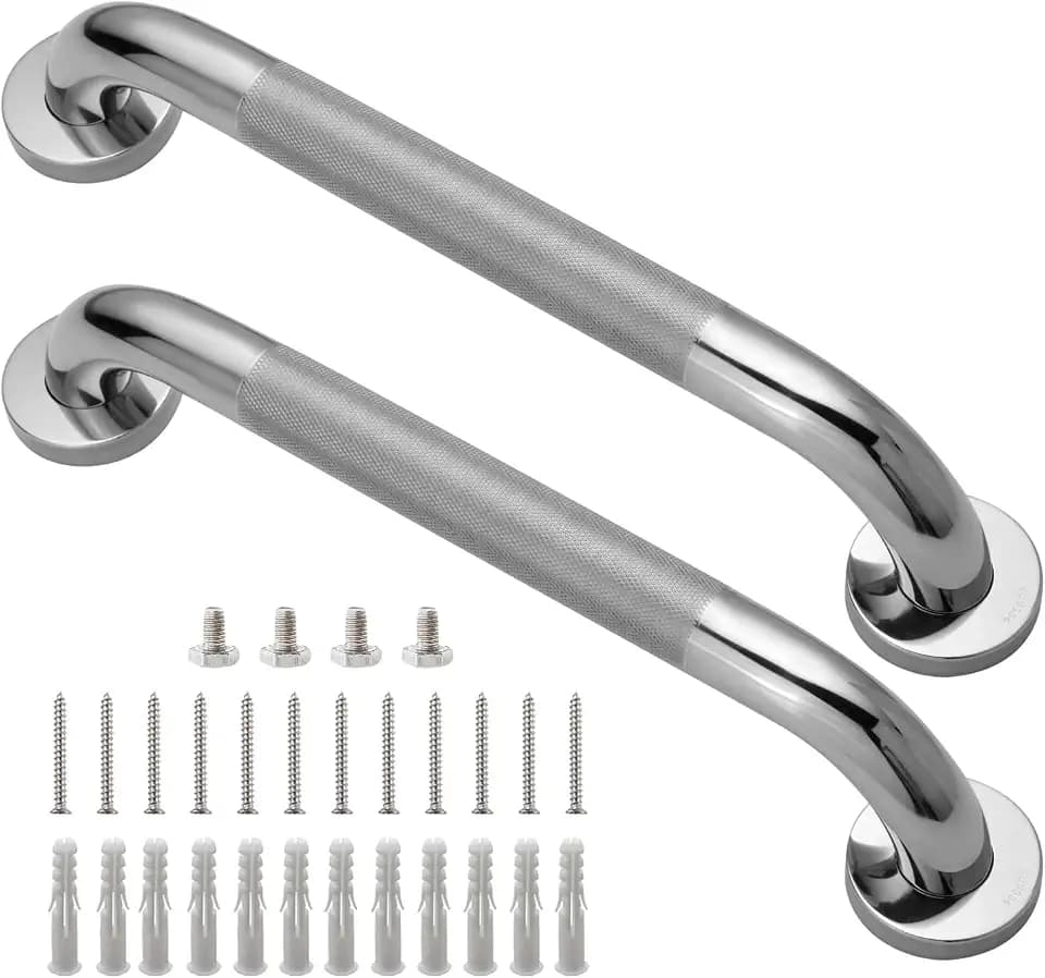 Rockgoya Shower Grab Bar, 2 Pack 16 Inch Bathroom Grab Bar, 304 Stainless Steel 1.25" Diameter Anti-Slip Handicap Grab Bar Support Shower Rail Senior Handrail Shower Safety Bar Handle