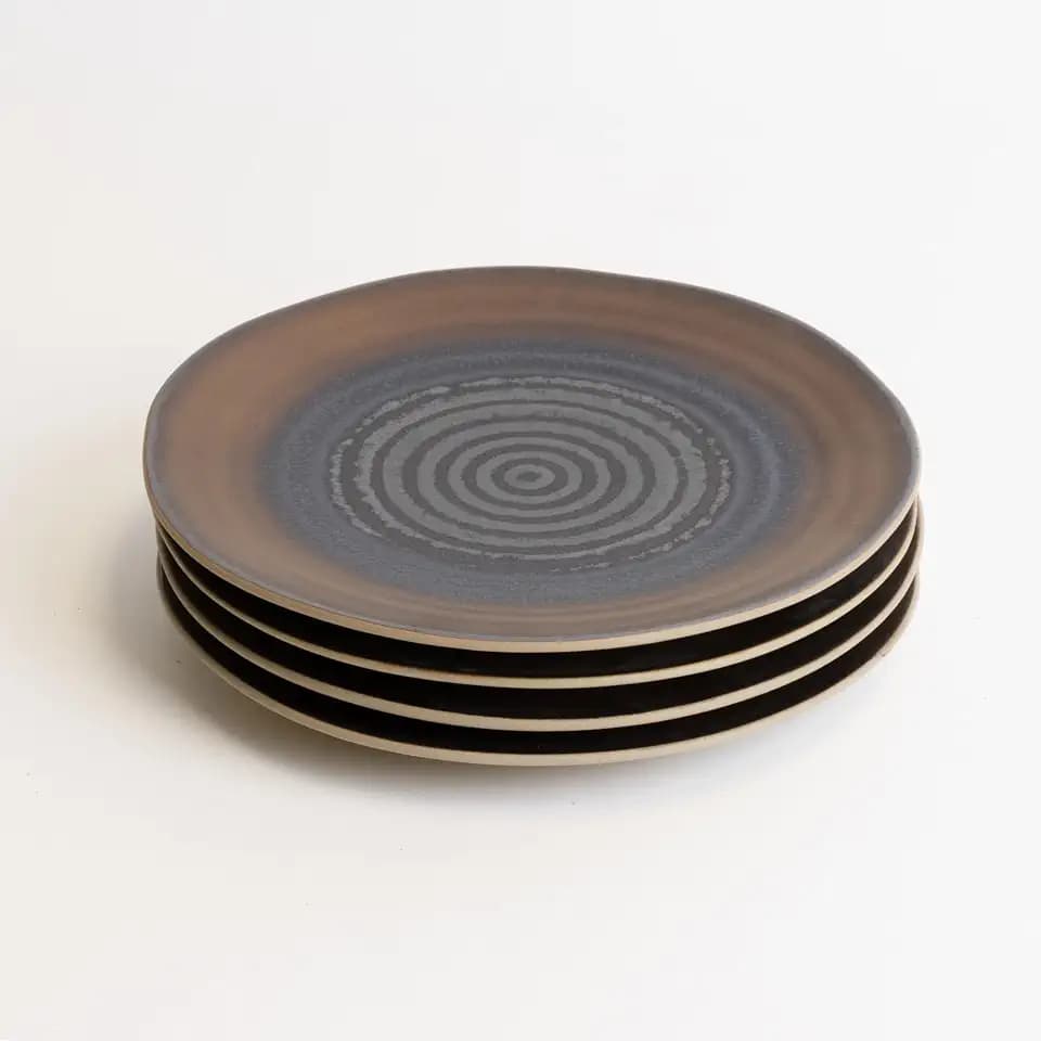 LEMIEUX ET CIE Akita 4-Piece Salad Plate Set Stoneware, Plates, Dishwasher and Microwave Safe, Dish Set for 4, Copper
