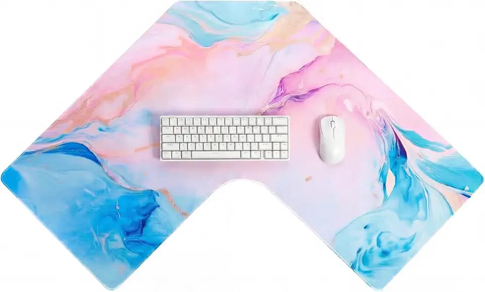 Relaxweex L Shaped Desk Mat for 90° Corner Desks, 26" x 26" Blue&Pink Waterproof Mouse Pad with 18" Inner Corner, Non-Slip Rubber Desk Protector for Office & Gaming