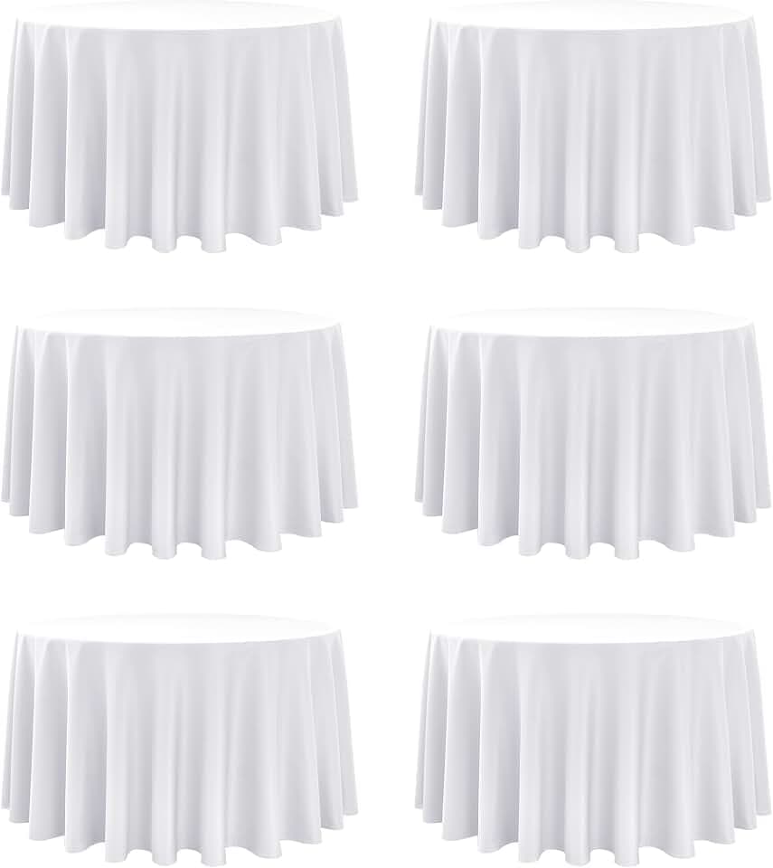 6-Pack White Round Tablecloths, 120 in, for 5-6 Ft Round Tables