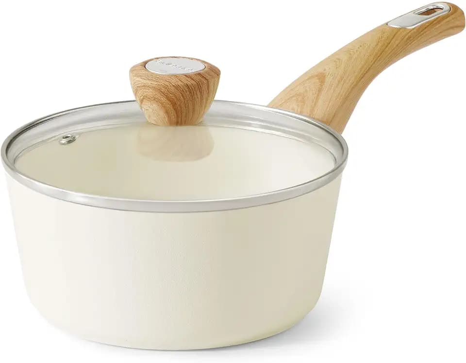 SENSARTE Ceramic Nonstick Sauce Pan with Lid, 1.5 Quart Small Saucepan, White Cooking Pot with Stay Cool Handle, Non toxic Kitchen Sauce Pot, Non stick Sauciers, Induction Pot, PFOA PTFE PFAS Free