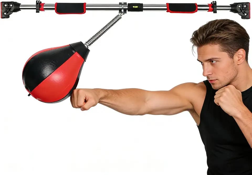 SYNTECSO Speed Bag for Doorway, Boxing Punching Bag, Hanging Punching for Adults, Reflex Ball with Adjustable Length Stand, Boxing Gear Speed Bag for Door Frame, Doorway, Home Gym