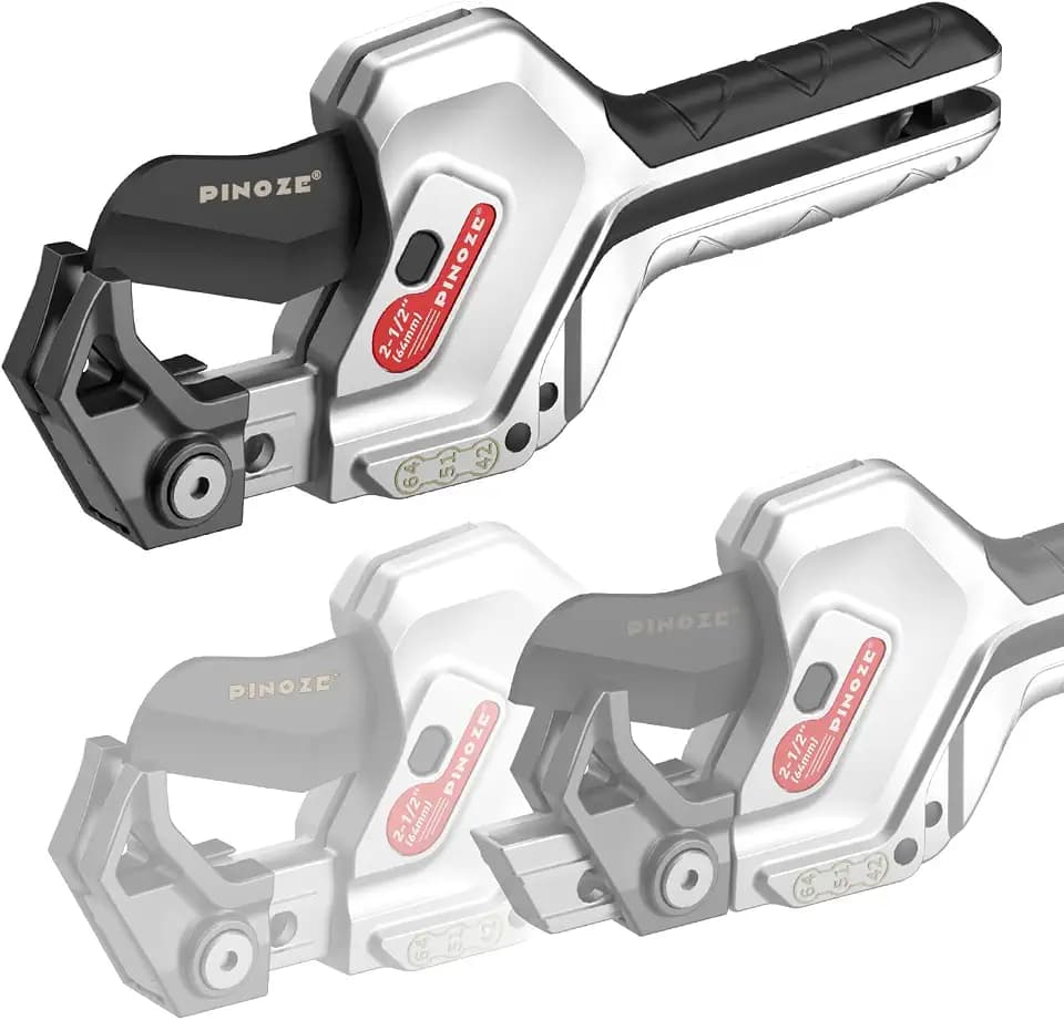 PINOZE PVC Pipe Cutter, 3-Gear Adjustable Cut up to 2-1/2”, Ratchet Pipe Cutter Tool Heavy-Duty for PVC, PPR, PE, PEX, Plastic Hoses & Plumbing Pipes with Teflon Coated SK5 Blade
