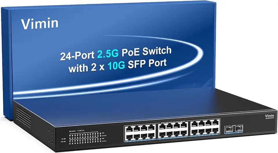 26-Port 2.5G PoE Switch Unmanaged, 24X 2.5G Base-T PoE Ports, 2X 10Gbps SFP, 24 Port PoE Switch w/ 160Gbps Ethernet Switching Capacity, Support IEEE802.3af/at, 400W, VLAN, Metal Housing, Fanless