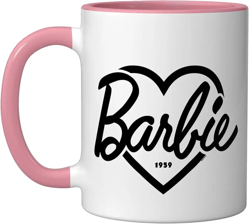 Barbie Heart Logo Ceramic Mug, Pink/White, 11oz