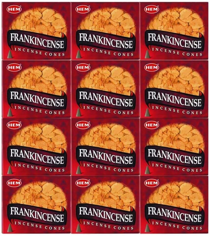 HEM Frankincense Incense Cones (Pack of 12-120 Count) | Long Lasting Aroma | for Positivity, Stress Relief, Air Purifier & Pooja