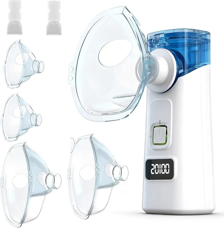 Herrfilk Tragbare Inhalationsgerät für Erwachsene und Kinder, Wiederaufladbarer Inhaliergeräte mit 4 Masken und 2 Mundstück, Partikelgröße 1-5µm, Leise Elektrische Inhalator für Zuhause, Reisen, Büro