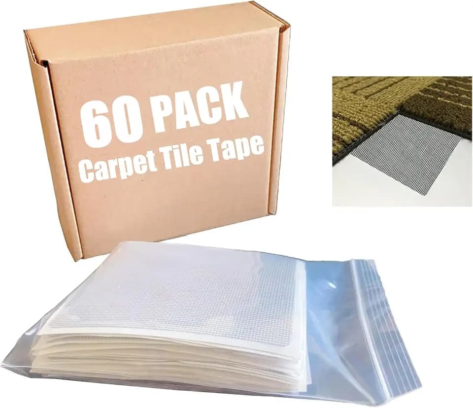 Carpet Tile Tape 60 Pack Grey, Floating Floor Adhesive Connectors, Quick & Easy Installation, Ideal for Hard Floors