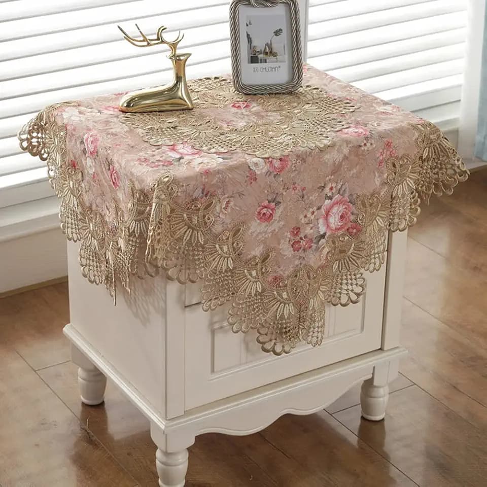 vctops Damask Lace Patchwork Tablecloth Luxury Square Small Table Cover Elegant Floral Embroidered Lace Table Cloth for Party Kitchen Dinning Picnic Decoration (Type D,22"x22")
