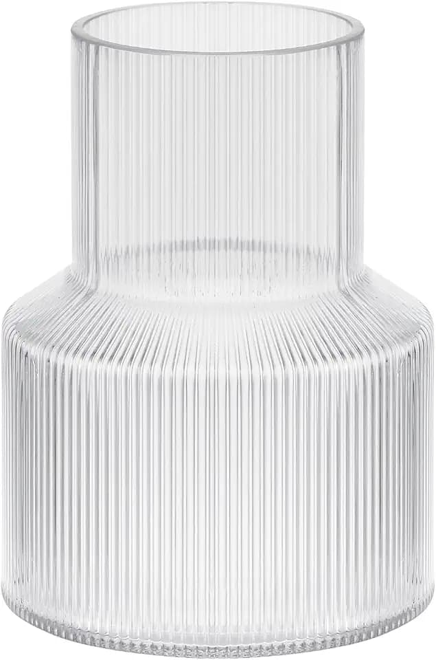 8" High Ribbed Glass Vase, Glass Flower Vase, Fluted Clear Vases for Lego Flower Bouquet, Modern Glass Vases for Living Room, Dinning Table, Wedding (Clear, 6"x8")