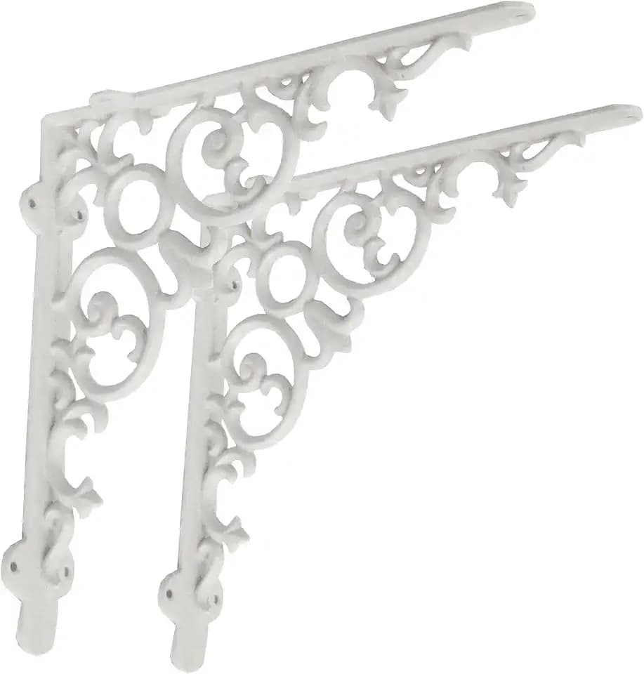 NACH Scroll Metal Shelf Brackets Set of 2, Heavy-Duty Wall Shelf Support for Wood Shelves, Decorative Cast Iron Floating Shelf Brackets, 12 x 2.2 x 12 Inch, White