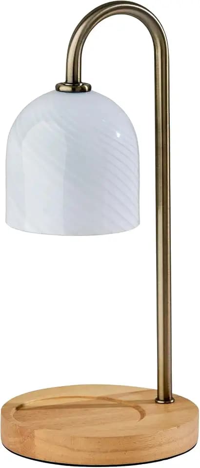 Adesso Candle Warmer Lamp, Antique Brass & White Glass, Dimmable