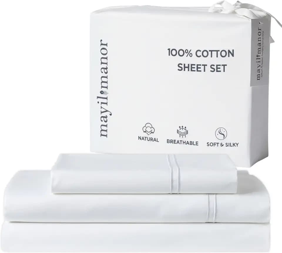 Twin XL Sheet Set, 500 TC Single-Ply Cotton Sateen, 3-Piece, White