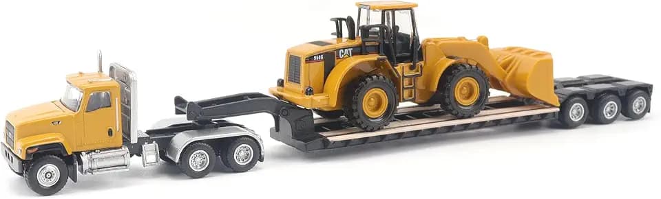 Diecast Masters 1:87 Cat CT681 Tractor, Lowboy Trailer, 950G Wheel Loader