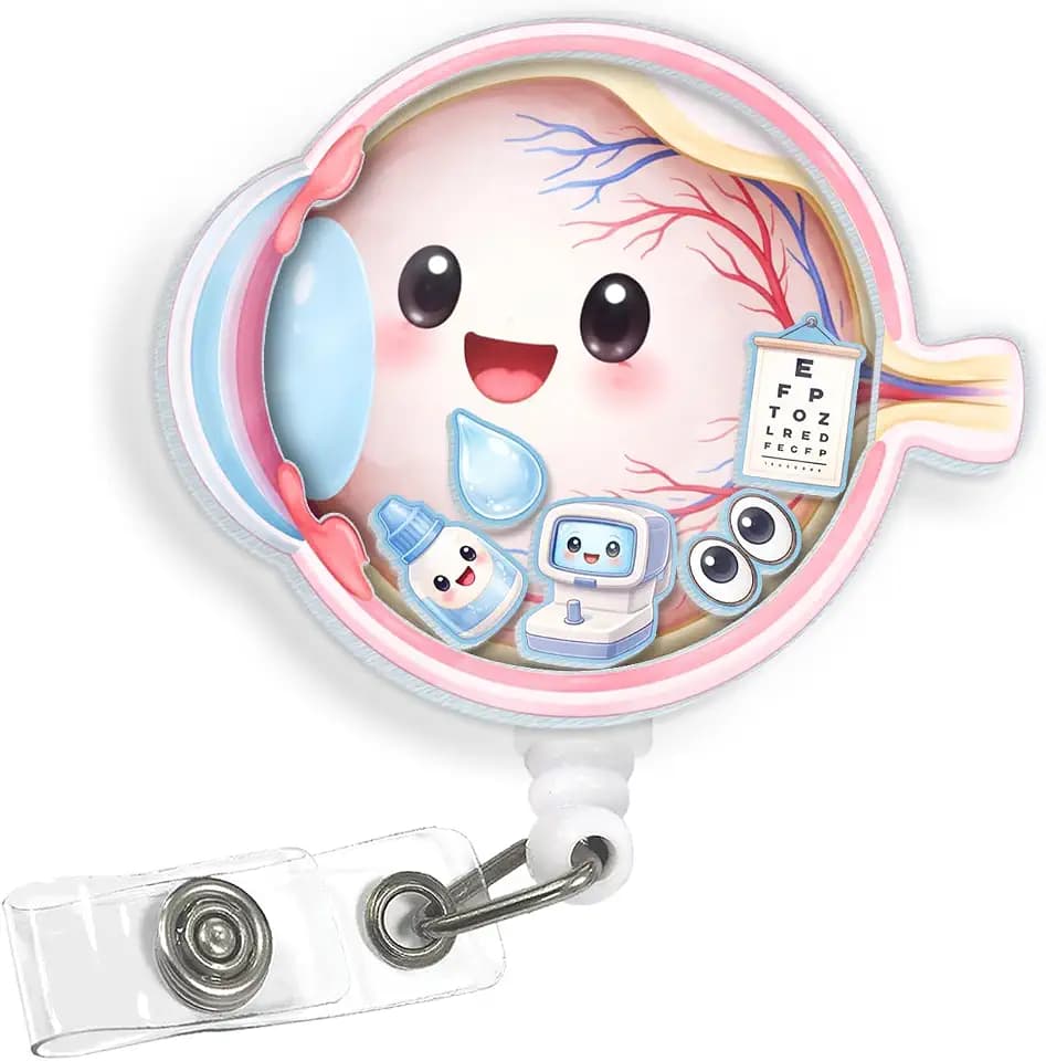 Eye Anatomy Shaker Badge Reel, Ophthalmology Retractable ID Badge Holder, Cute Eye Doctor Nurse RN Tech Alligator Clip Name Tag Accessory