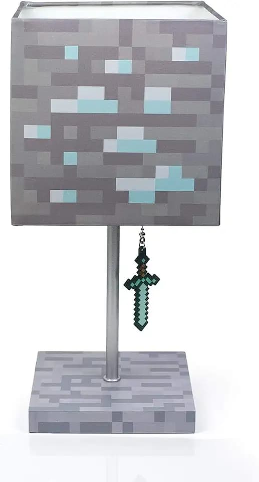 Minecraft Diamond Ore Block LED Lamp w/ 3D Diamond Sword Puller | 14-Inch Lamp