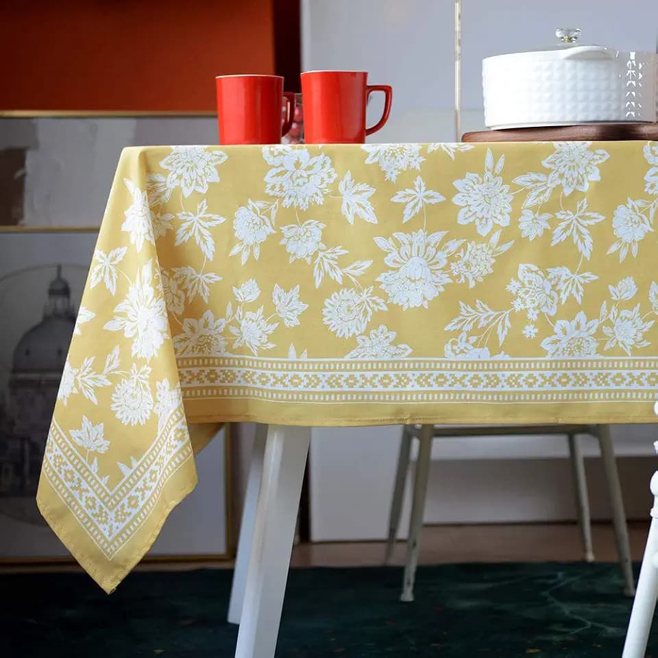 ARTABLE Yellow Floral Print Tablecloth Rectangle Summer 52 x 70 Inch