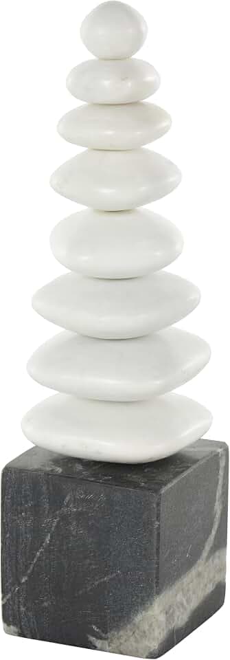 Deco 79 Marble Abstract Decorative Sculpture Stacked Stone Home Decor Statue with Black Block Base, Accent Figurine 3" x 4" x 12", White