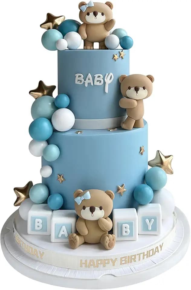 Bear Cake Topper, 32pcs Bear Cake Decorations for Boy Girl Birthday Party