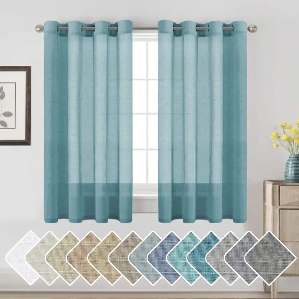 H.VERSAILTEX Turquoise Linen Sheer Curtains 54" 2 Panels Grommet