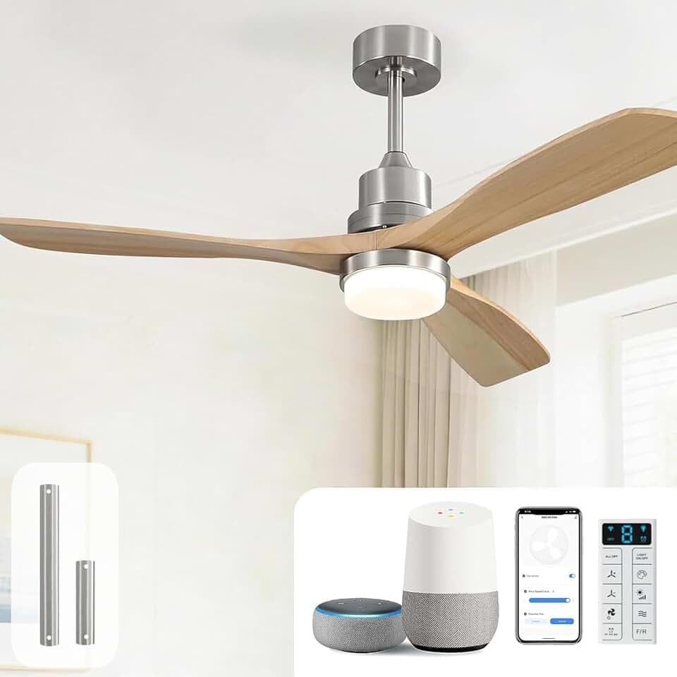 Sofucor 52 Inch Smart Wood Ceiling Fans with Lights, APP/Remote Control
