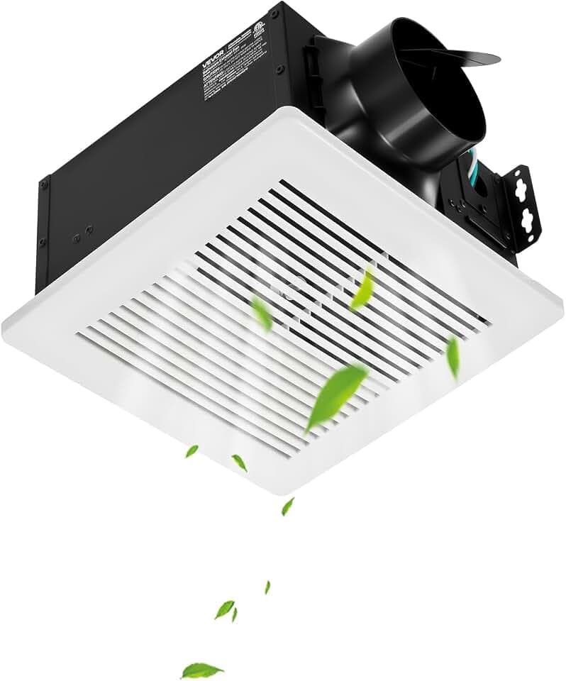 VEVOR Bathroom Exhaust Fan, 110 CFM Bathroom Vent, 1.5 Sones Low-Noise, Premium Motor Ceiling Fan, Standard 4-inch Duct Interface for Laundry Room, Storage Room, Home Ventilation, White