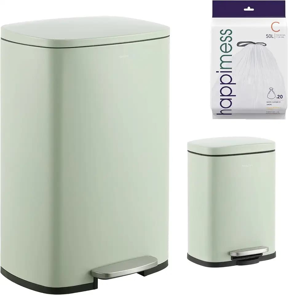 happimess Connor 2-Piece Iron Trash Can, Pistachio Gelato