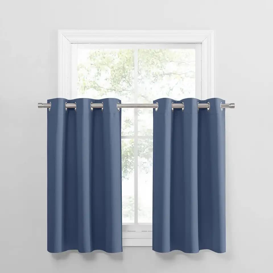 PONY DANCE Stone Blue Kitchen Curtains 36 inch for Small Window Curtains