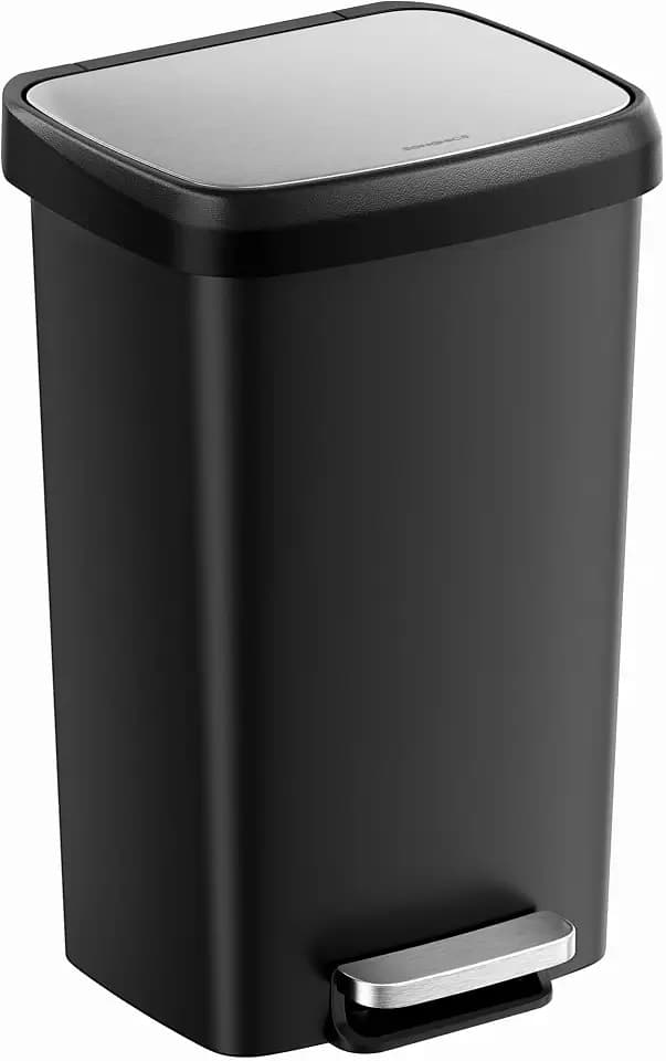 SONGMICS Plastic Kitchen Trash Can, 12-Gallon (45 L), Soft Close, Pedal