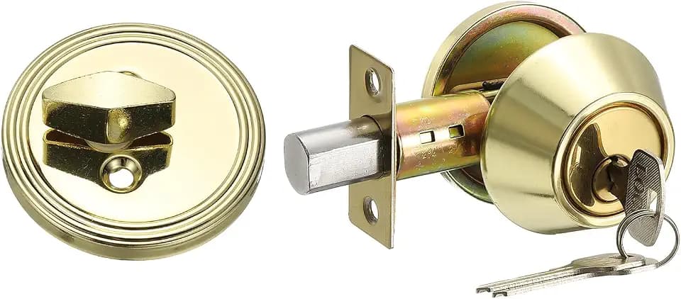 MECCANIXITY Keyed Alike Single Cylinder Deadbolt Door Lock Round Entry Front Door Handle Sets for Door Thickness 1.2-2 Inch (Gold Tone, Pack of 1)