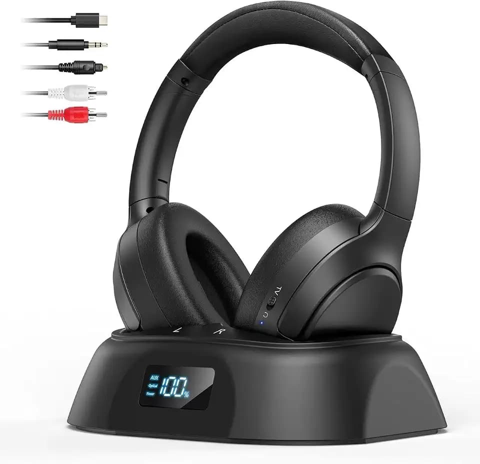 TV Funkkopfhörer Bluetooth 6.0 Kabellos mit Ladestation & Digital Display