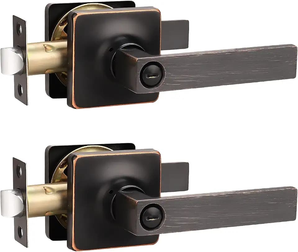 GOBEKOR 2 Pack Privacy Lever Door Handle Oil Rubbed Bronze Door Levers Bedroom Door Handle with Lock Modern Straight Door Lever Keyless Door