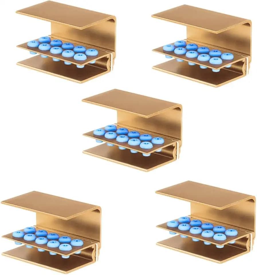 5pcs 10 Holes Dental Burs Holder Block Case with Blue Silicone Dental Autoclavable Burs Holders (Golden)