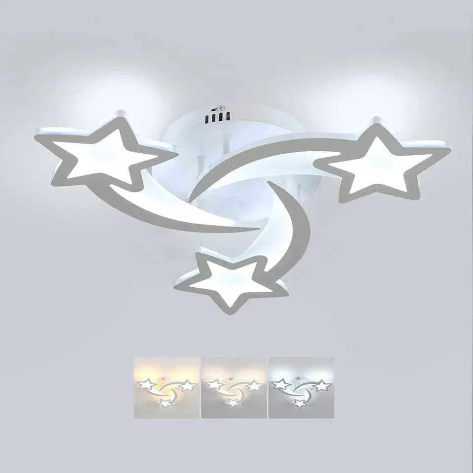 Goeco Kidsroom Ceiling Light, 3 Light Mode (3000K/4500K/6000K) White Acrylic Close to Ceiling Light Fixtures, Stars Cartoon Flush Mount Ceiling Lamp Fixture for Kids Room, Bedroom, Living Room