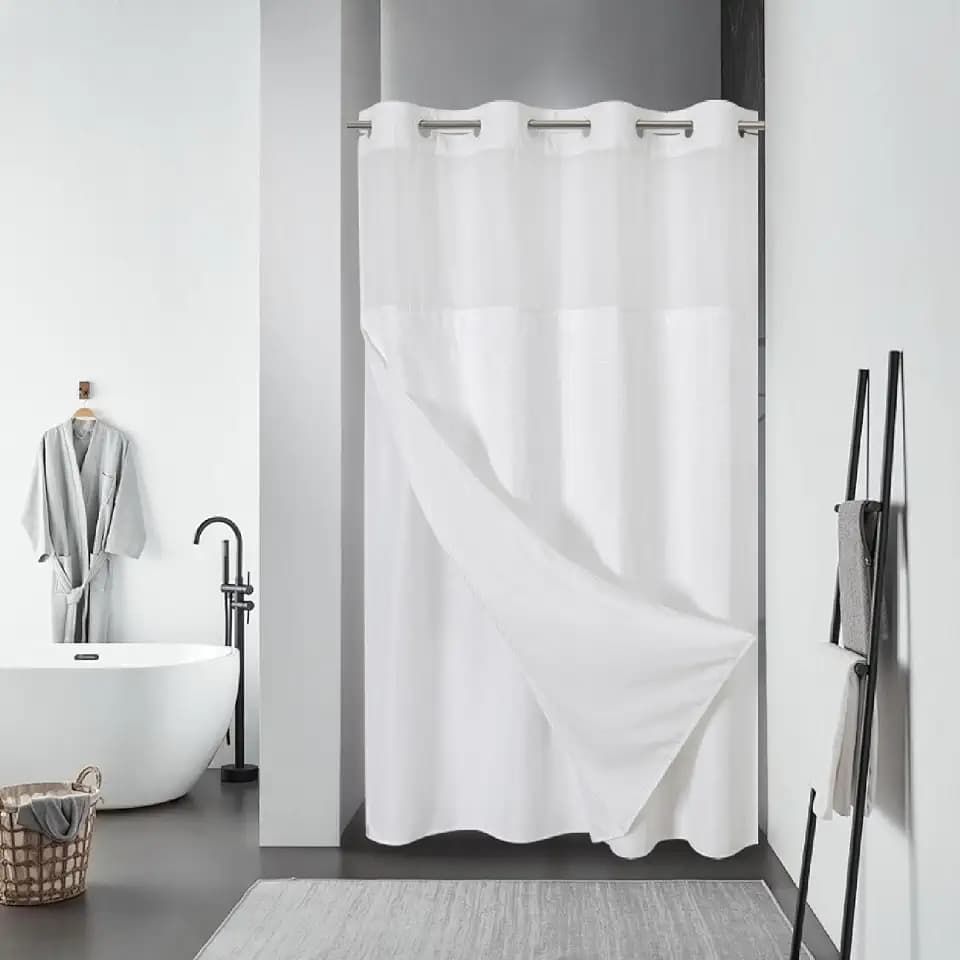 eachope No Hook Waffle Shower Curtain with Snap-in Liner, 60x74 Inch, White