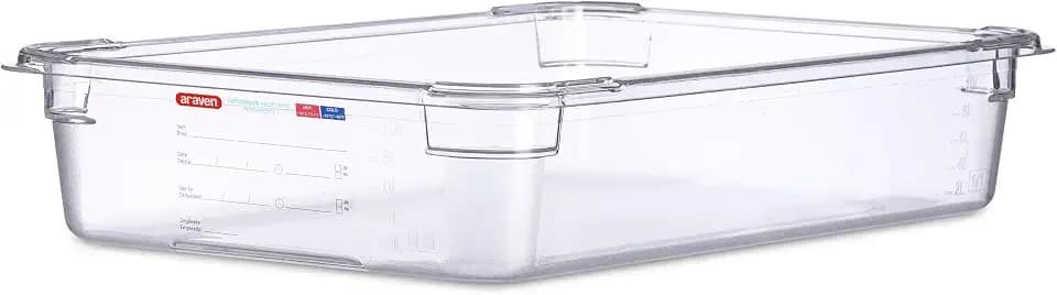Araven Polycarbonate Food Pan, In-Mold Label, GN 1/1, 4", 6 Ct, Clear