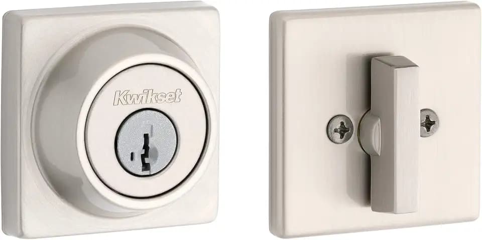 Kwikset 660 Series Square Front Door Lock Handle and Deadbolt Set, Entry Handleset Exterior with Interior Door Knob, Satin Nickel, Pick Resistant SmartKey Rekey Deadbolt Security
