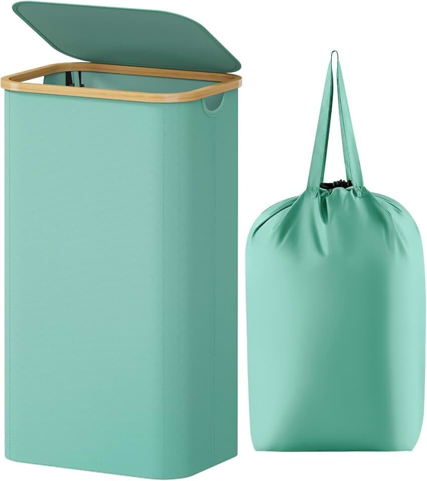 Lifewit 105L Large Laundry Basket with Lid, Removable Bags, Sage Green