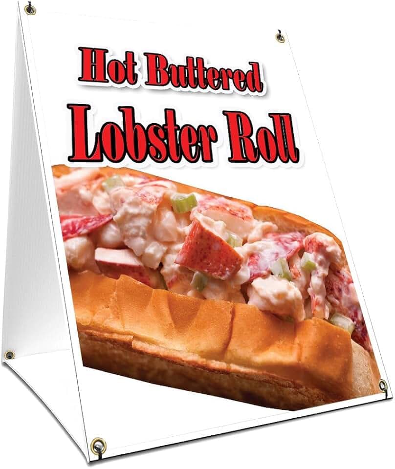A-Frame Sidewalk Hot Buttered Lobster Roll Sign with Graphics On Each Side | 18" X 24" Print Size