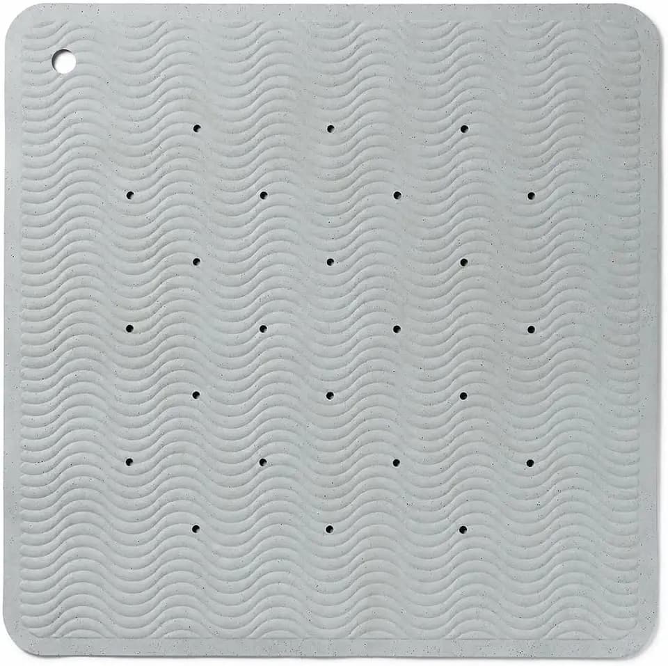 HEVEA Natural Rubber Wave Bath Mat – Square 21x21 in - Non-Slip Shower & Bathtub Mat with 364 Suction Cups, Plastic-Free & Biodegradable (Granite)