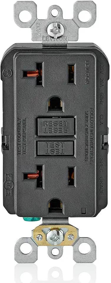 Leviton Slim GFCI Outlet, Non Tamper-Resistant, 20 Amp, GFNT2-E, Black