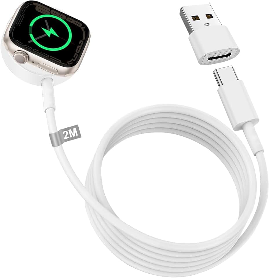 Schnellladekabel für Apple Watch Ladegerät, iWatch Ladekabel 2M Apple Watch Ladekabel USB C Magnetisch Ladestation Ladegerät iWatch Charger Kabel für iWatch Serie 10/9/8/7/6/5/4/3/2/SE/Ultra