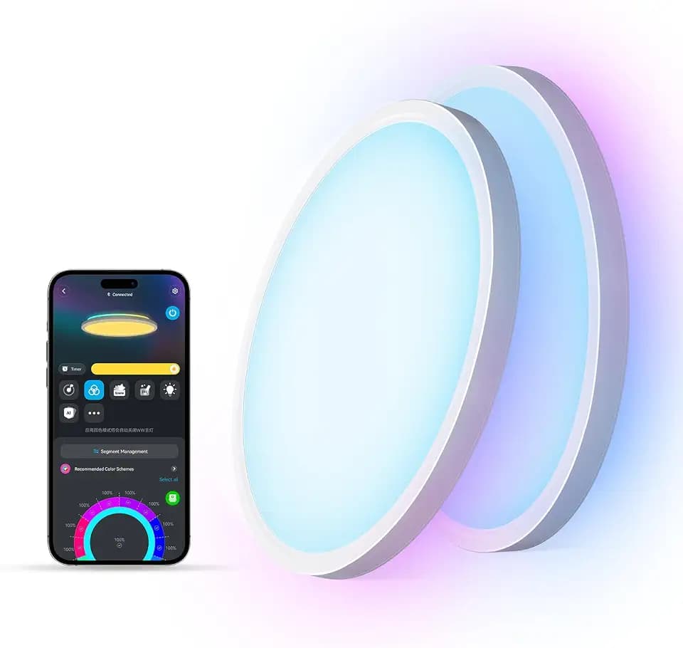 Govee Smart Ceiling Light, 2400LM RGBIC and RGBWW, 12 Inch, White 2 Packs