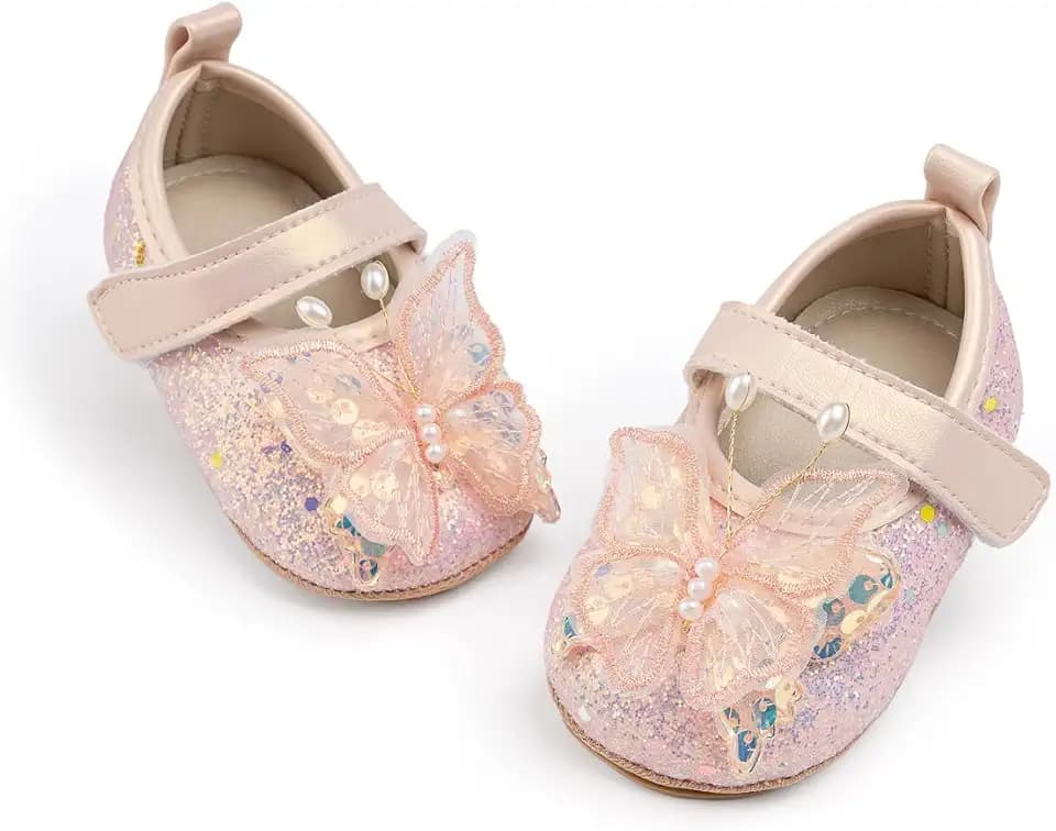 Baby Mary Jane Flats for Girls with Bowknot Cotton Anti Skid Sole Infant First Walker Princess Dress Crib Wedding Shoes