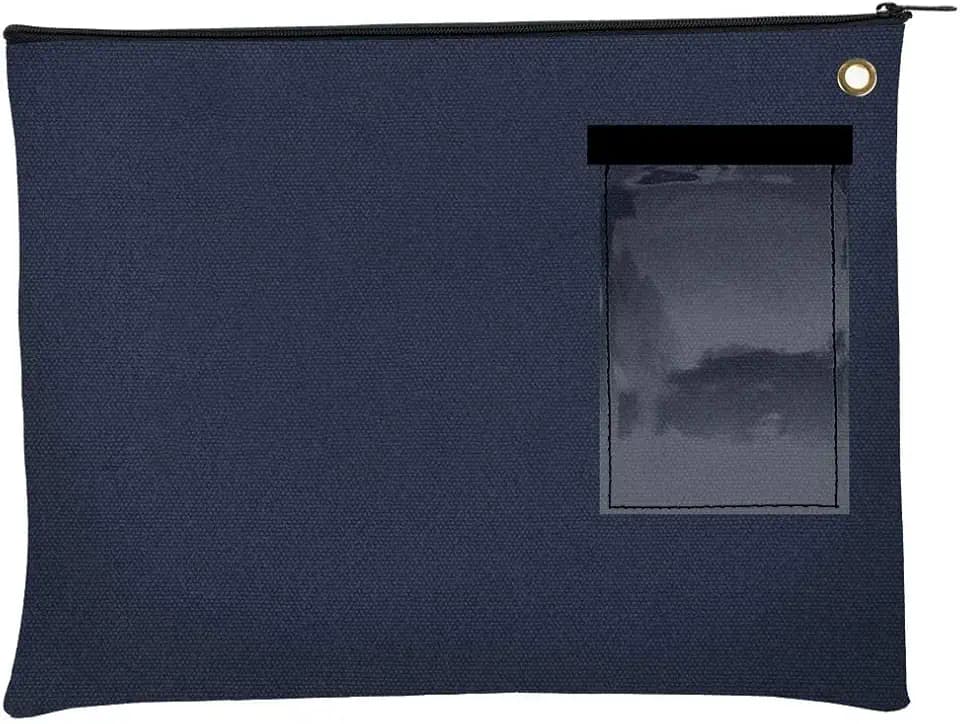 BankSupplies 14 oz Canvas Interoffice Mailer 14W x 11H Navy Blue Transit Bag with Zipper and Grommet